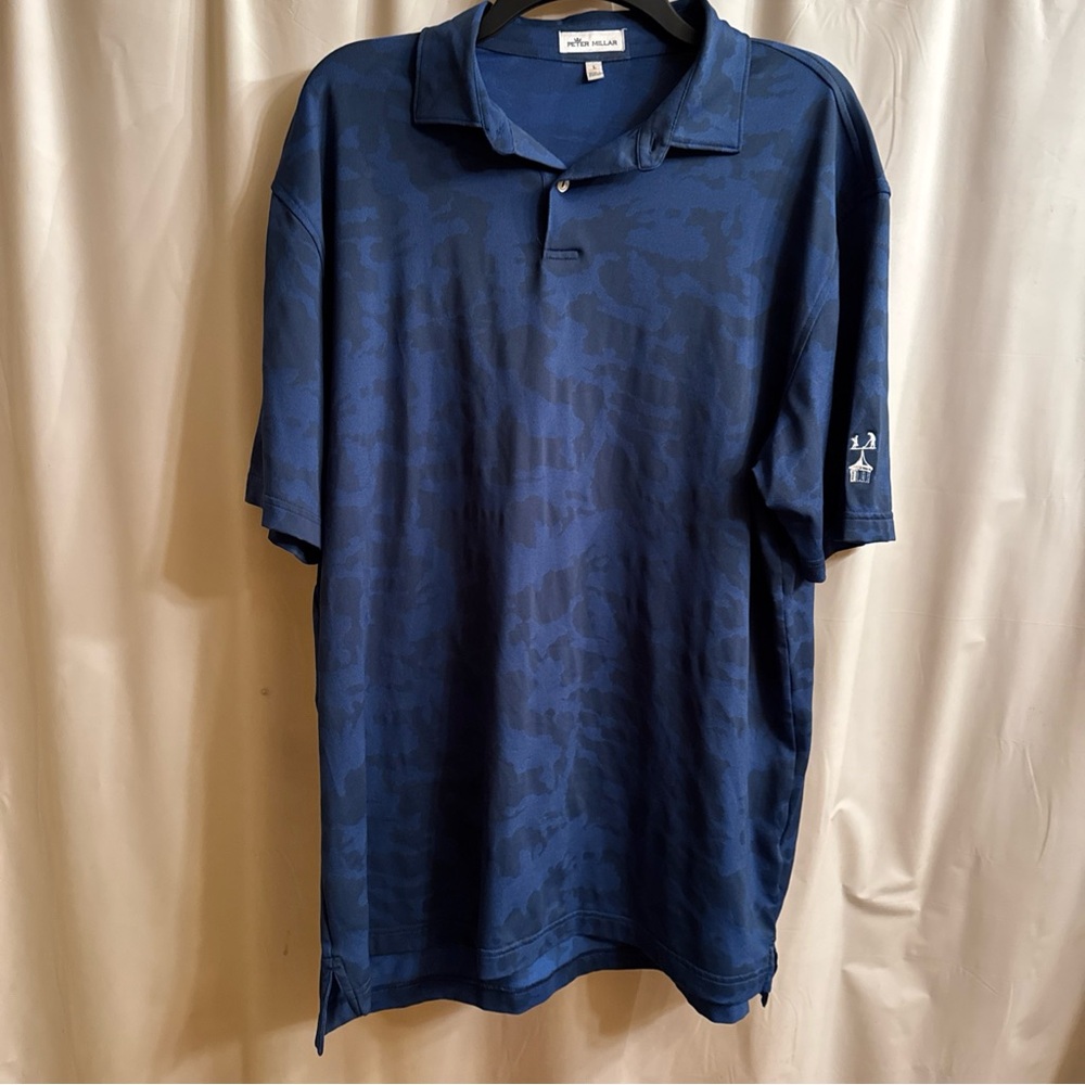 Peter Millar Navy Tonal Camo Short Sleeve Polo
